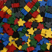 50-pc Set of Original Color Wooden Mini Meeples (12mm) - Red, Yellow, Green, Blue, and Black (10 meeples of each color)