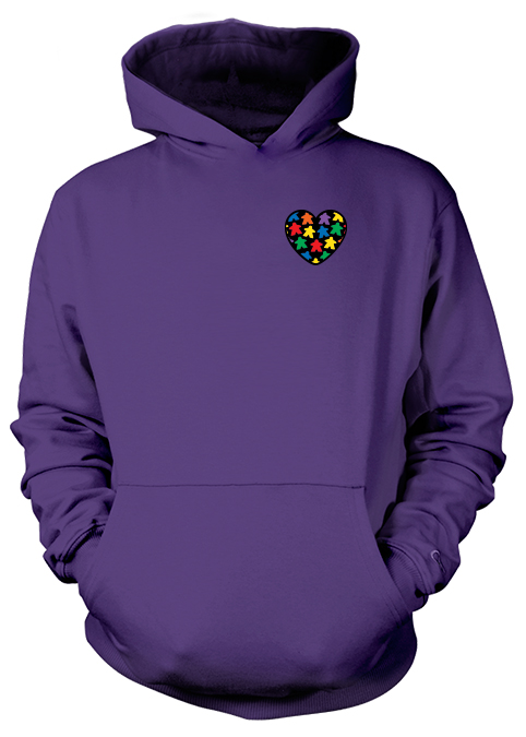 Full-Color "Meeple Love" Hoodie (Small Logo)