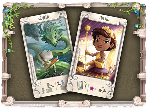 Santorini - 2 Promo Cards - Tyche and Scylla (ZEUS EDITION)